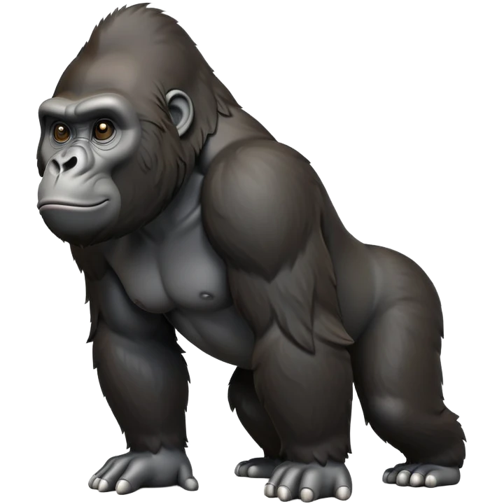 cinematic-gorilla-realistic-full-body-on all fours-emoji,-exuding-strength,-thick-dark-fur-in-the-light,-head-tilted-dramatically,-deep-dark-eyes-filled-with-intense-intelligence,-simplified-yet-realistic-focused-features,-highly-detailed,-glowing-with-an-almost-sarcastic-glow emoji