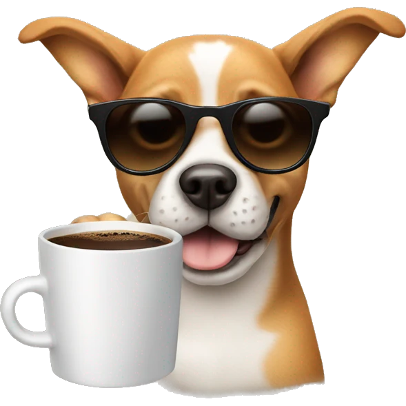 A dog with sunglasses drinking coffee emoji
