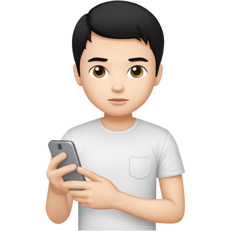 generate a pretty bratz emoji of a boy with black hair wearing a white tshirt and holding a cT emoji