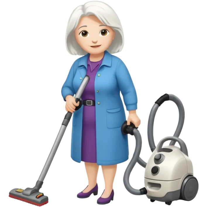 White hair cubby lady modern clothes older chubby ed lady vaccum emoji