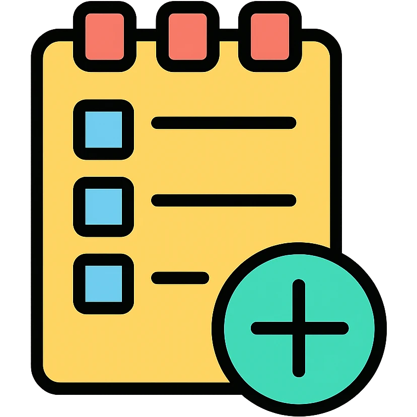 instructions notepad with a plus sign, clean and clear icon emoji