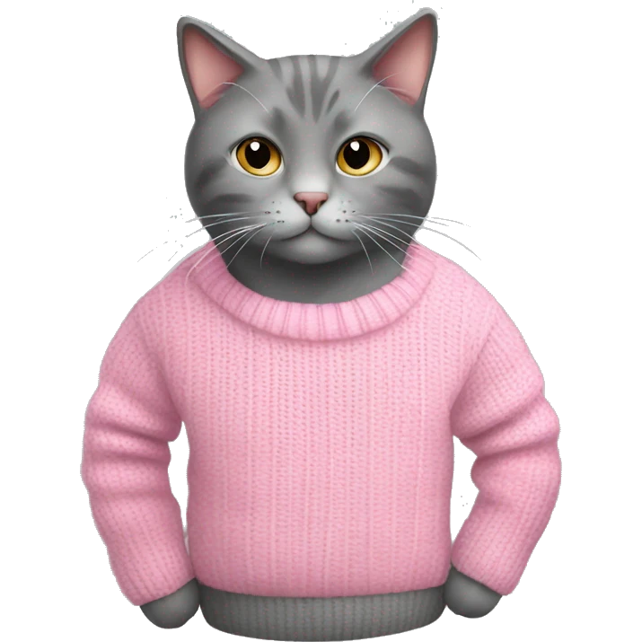 Grey cat wearing a pink sweater ￼ emoji