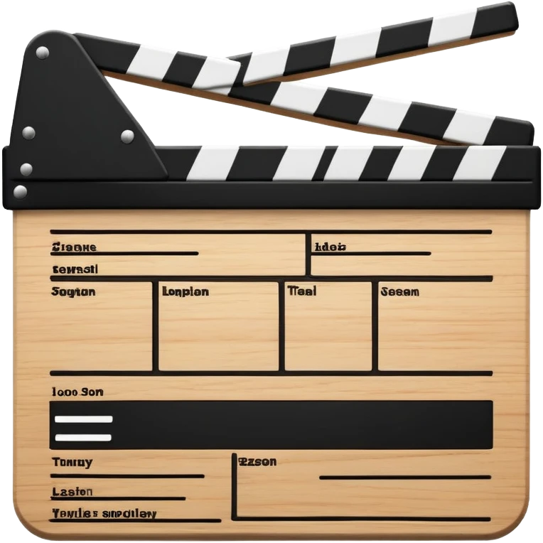 Movie clapperboard with black and white stripes at the top, iOS emoji style, clean minimal design emoji