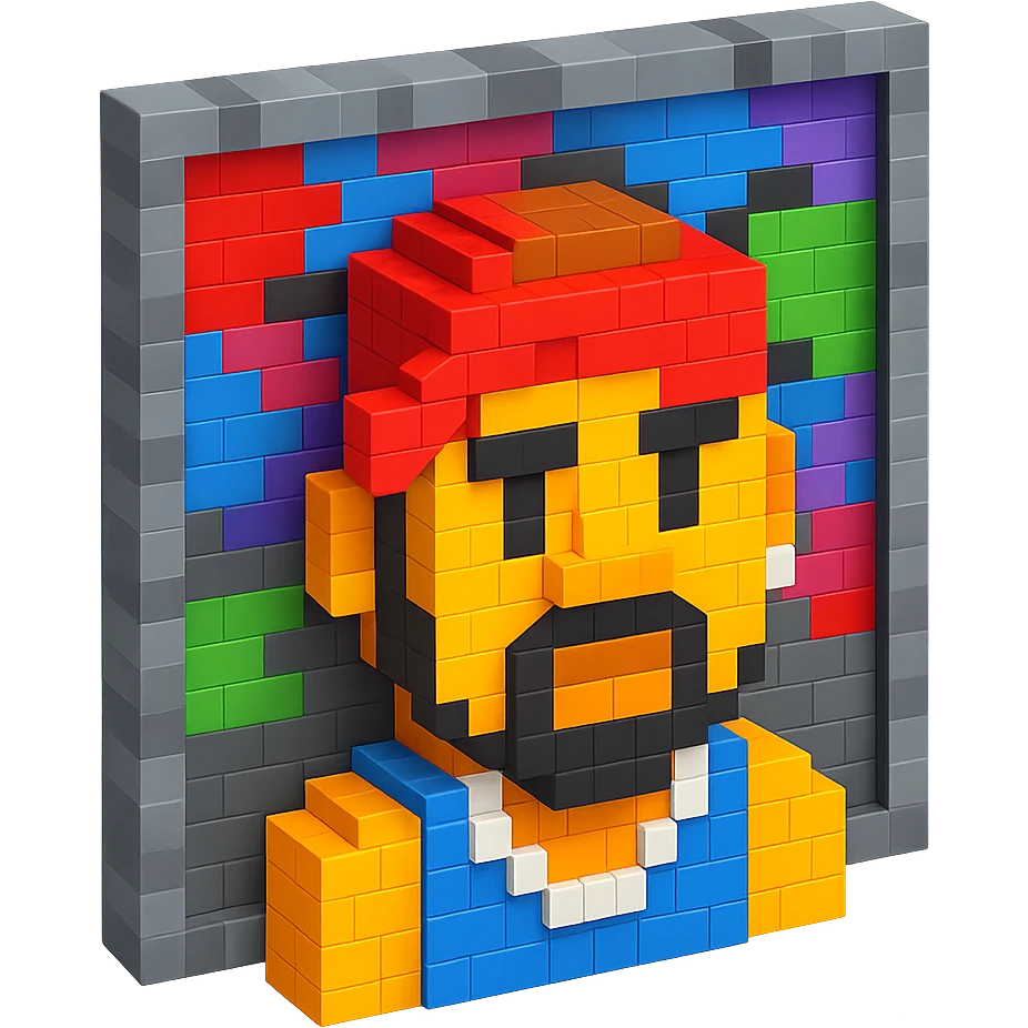 Lego version of 2Pac with a graffiti wall background emoji