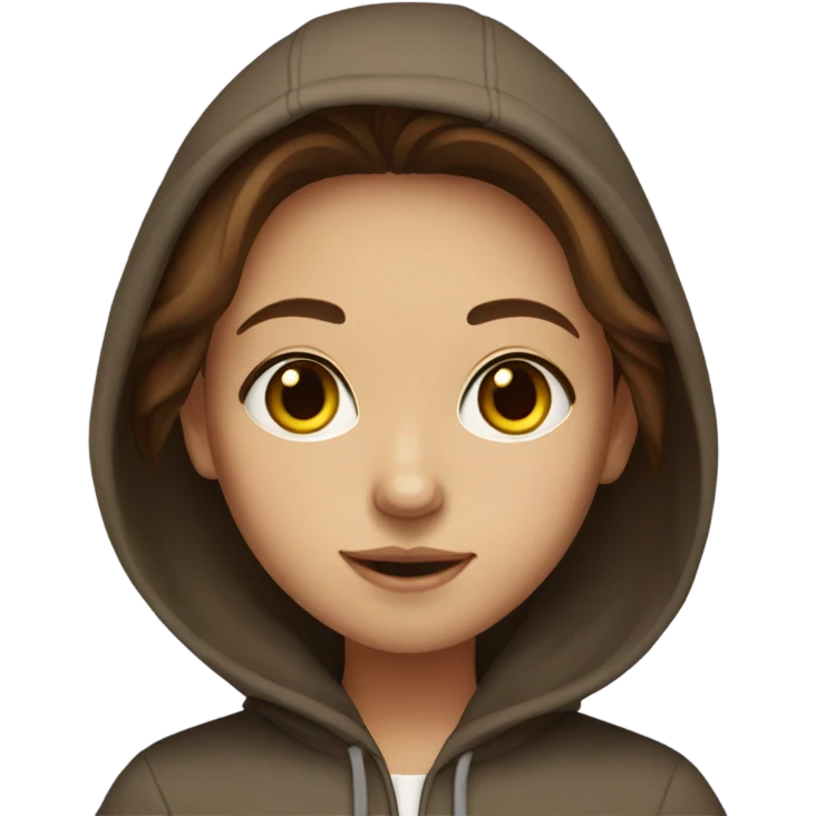 A girl with brown hair and brown eyes with a hoodie emoji
