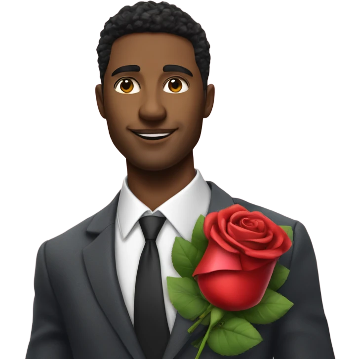 Hyper Realistic handsome man in suit holding roses and a heart shaped gift box emoji