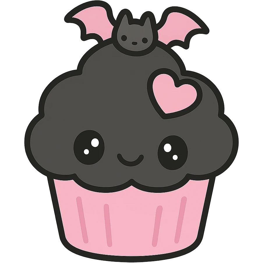 gothic cupcake, black and pink, kawaii style emoji
