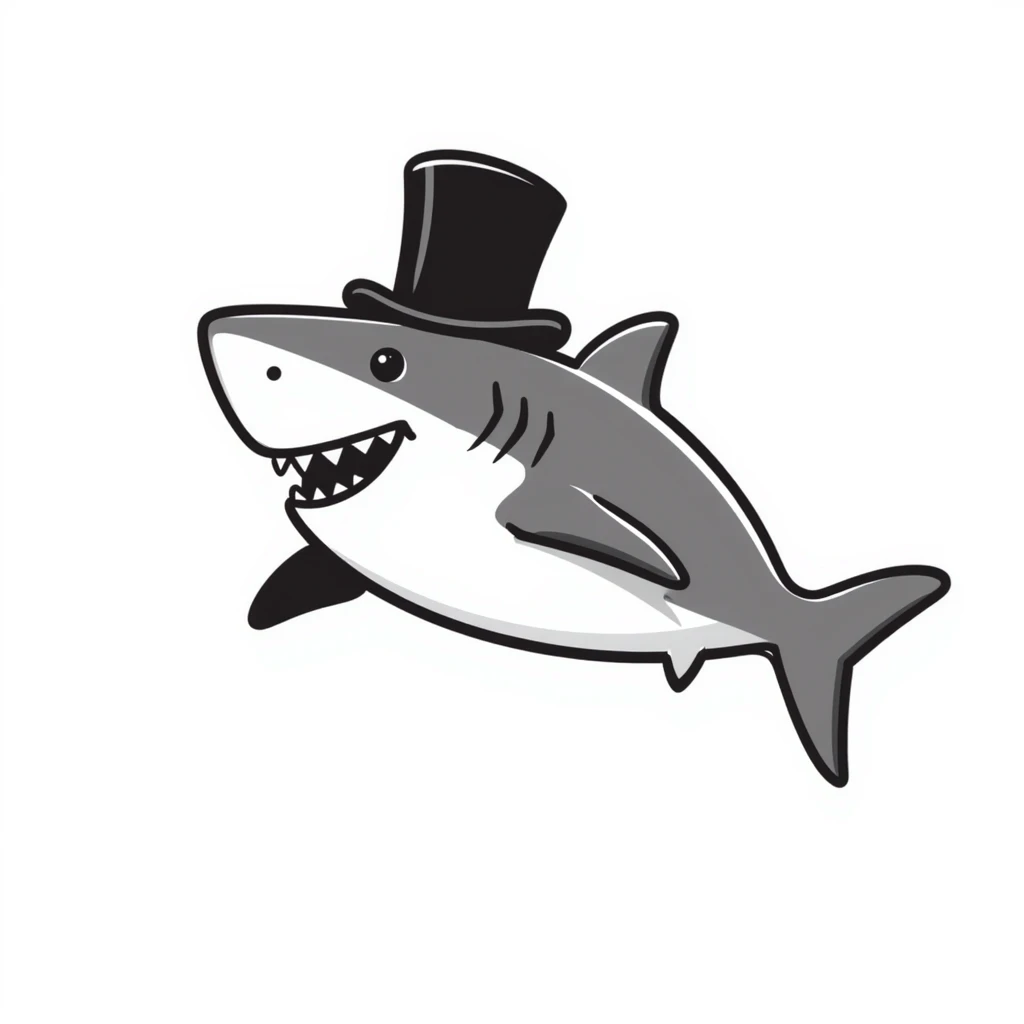 hand-drawn shark wearing a top hat emoji