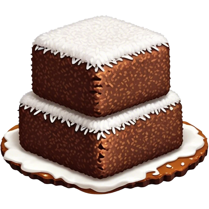 cinematic-realistic-lamingtons-dessert-emoji,-depicted-as-soft-sponge-squares-coated-in-chocolate-on all 4 sides with coconut sprinkled on all side-rendered-with-mouth‚watering-detail-and-vibrant-lighting emoji