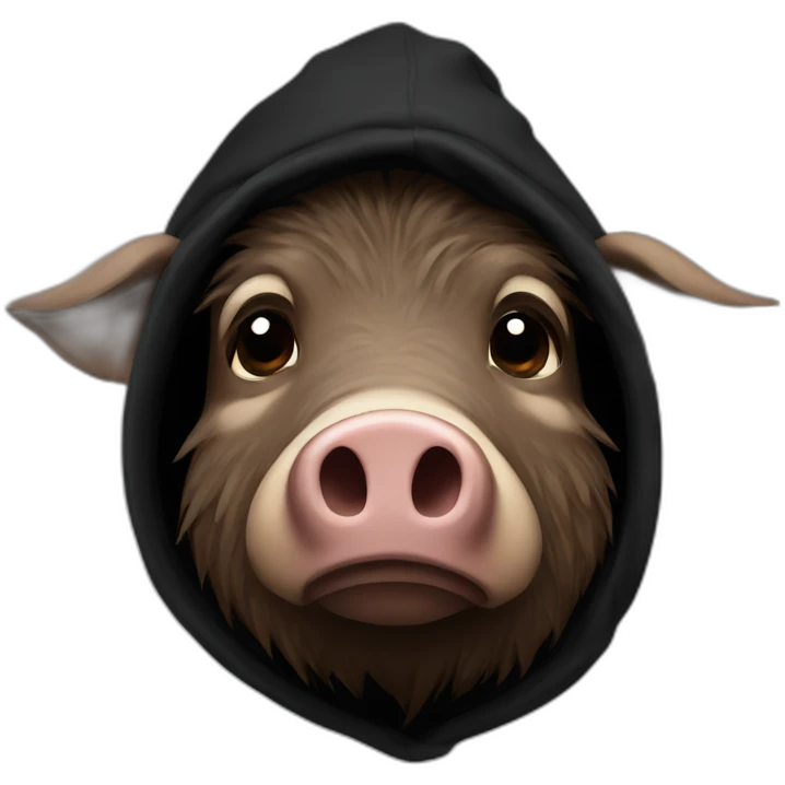 Really sad brown boar in a black winter hat and black hoodie emoji