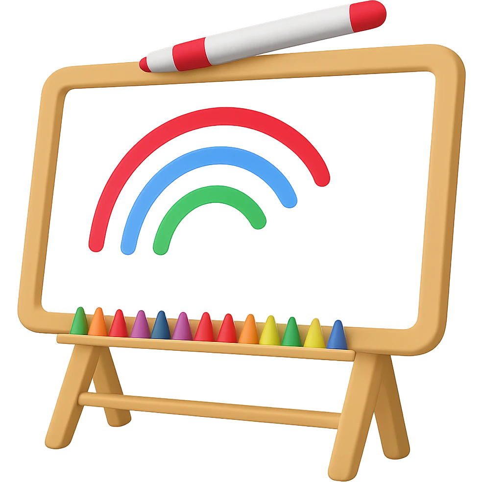 Remove the hand from the whiteboard with colorful markers, keep the board and drawing, in emoji style, with no background. emoji
