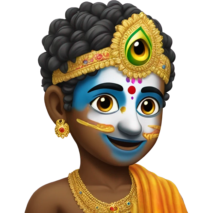 Krishna in holi with gulal on his face and mor pank on his head emoji