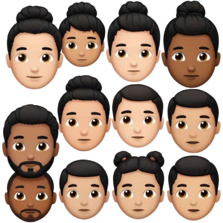 men with black bun hair emoji