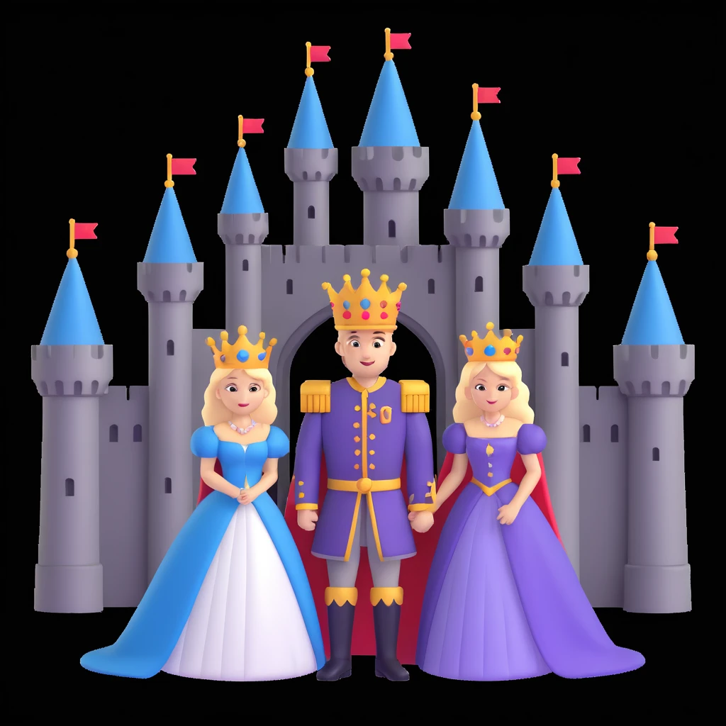 king and queen posing, castle background emoji