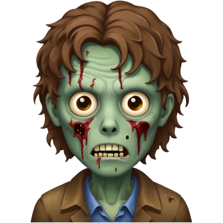 Zombie with lil bit curly medium brown hair emoji