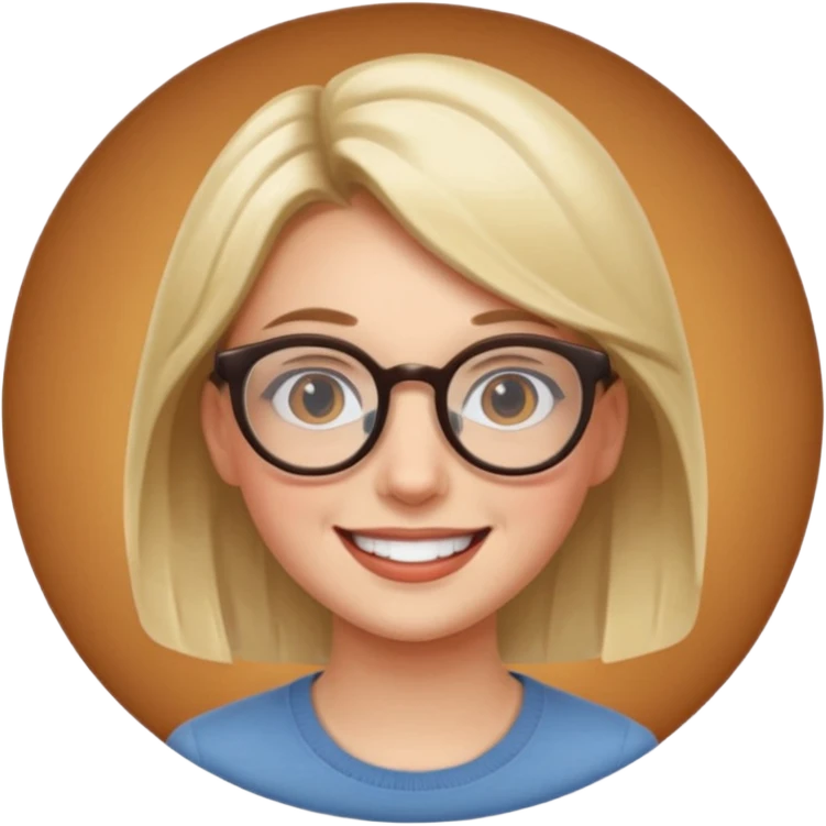 une personne joli de face avec des detail et des accessoires /lunettes dans un rond  emoji
