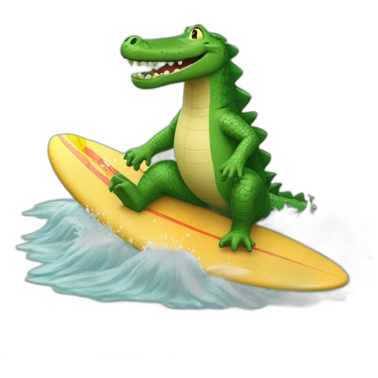 Chat qui fait du surf sur un lac remplie de crocodile emoji