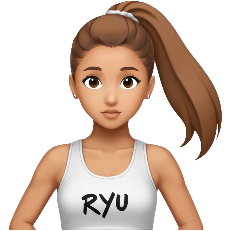 Ariana grande with "ryu" written on toptank emoji