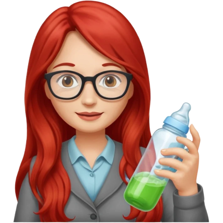red long haired woman with glasses with baby bottle emoji