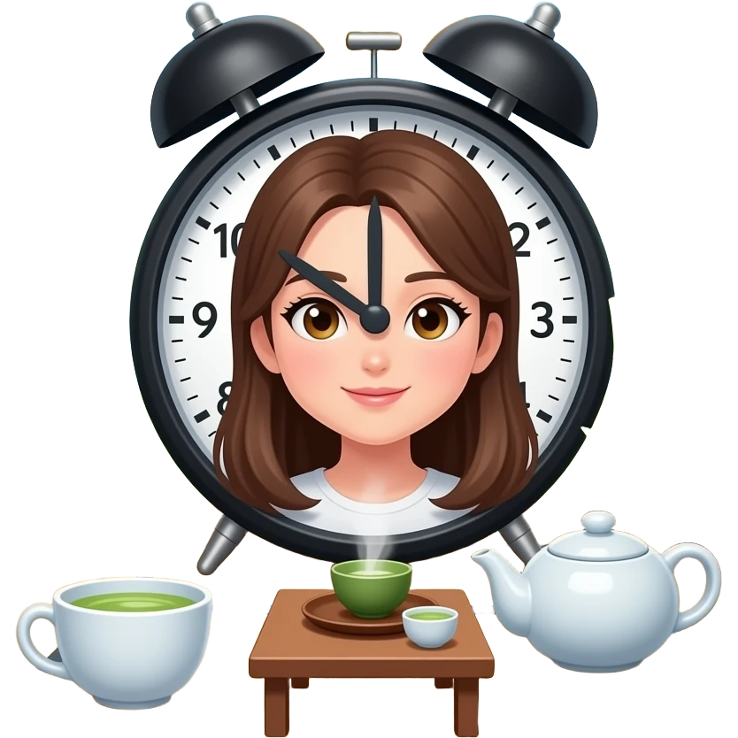make emojis of the words "clock it body tea body matcha slay girl" in a background that defines the words emoji