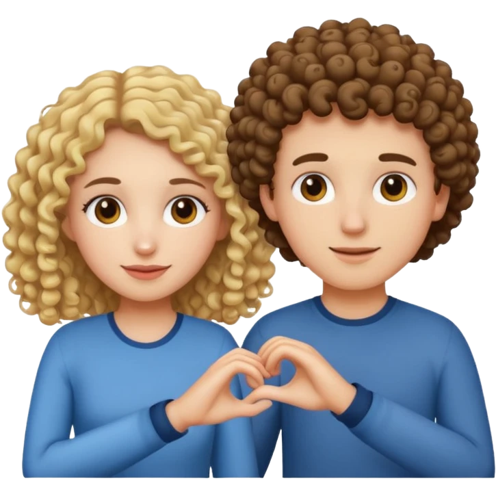 brunette curly haired girl and blonde boy holding hands, simple and expressive emoji style emoji