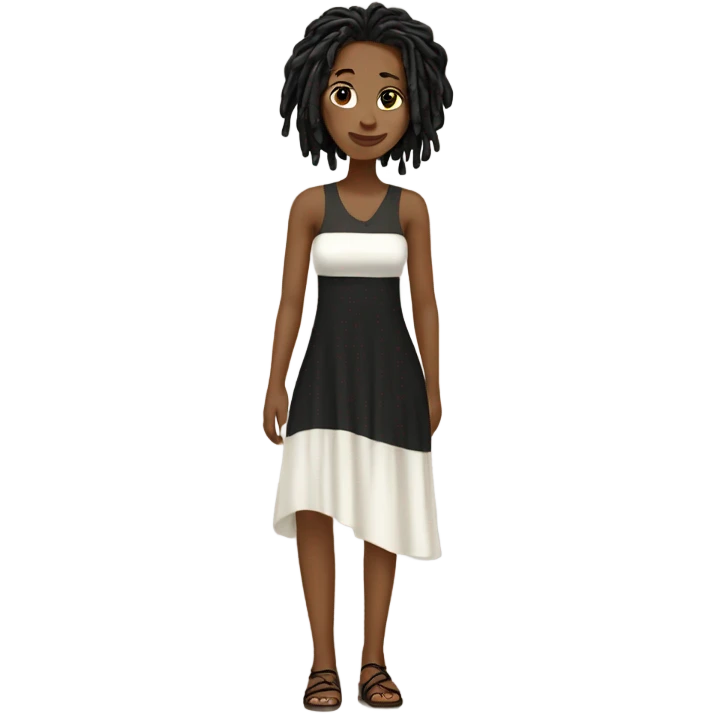 Tan girl with black locs dark white dress full body emoji