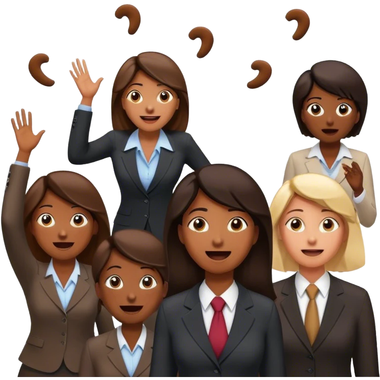 Poop flying everywhere executives trying to catch it as another women worker laugh looking on l emoji