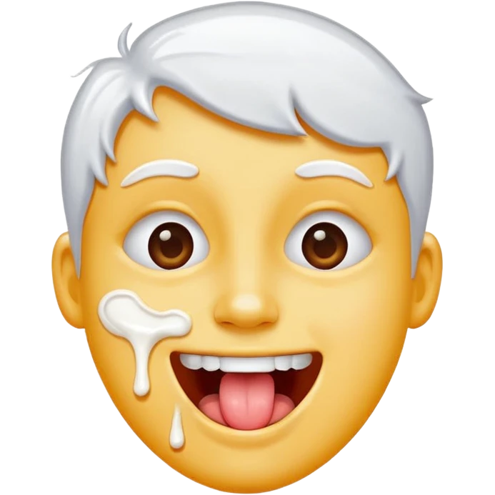 Spilt white glue on their face and smiling with their tongue out emoji