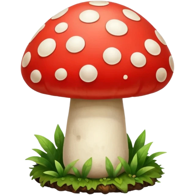 create a mushroom centred emoji, with a representation of the system behind it - an idea of being connected to a regenerative system and growth. Make the mushroom red and white emoji
