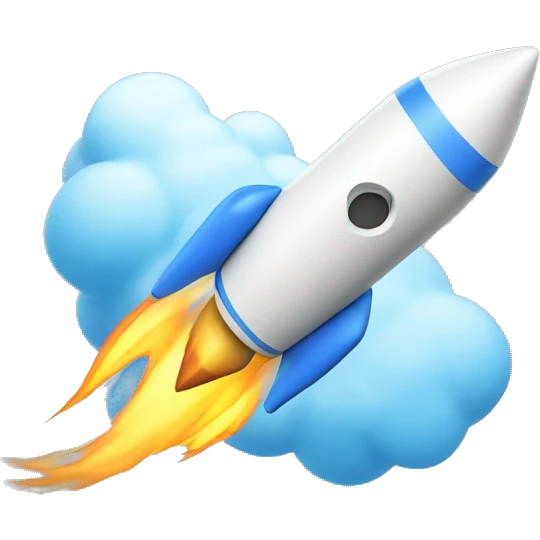 3d rendering, Round-fronted rocket icon flying up and to the right, white body, yellow frame, blue window emoji