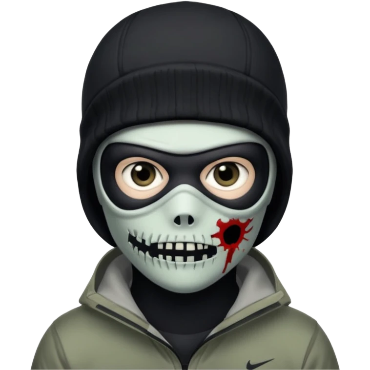 make a, zombie, boy, blackhair with a ski mask pull from nike ou syna, creepy expression emoji emoji