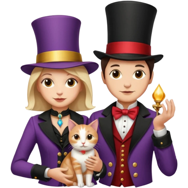magician couple and their pet cat emoji
