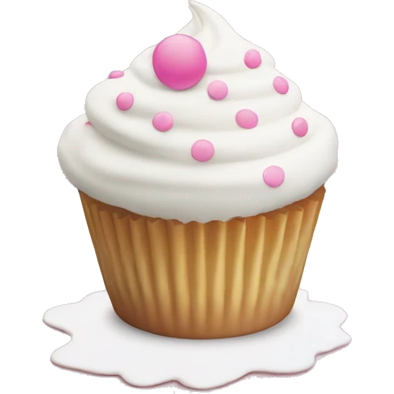 white frosted cupcake with pink polka dot cup liner emoji