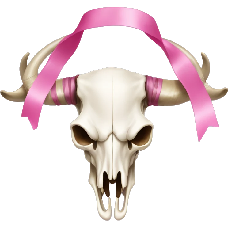 homoyoyo long horn skull with pink ribbon emoji
