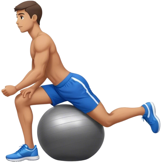 fit man with blue shorts stability ball exercises emoji