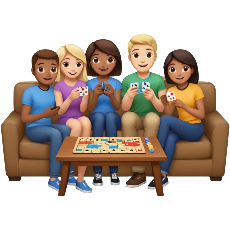 group of friends on couch playing a game emoji