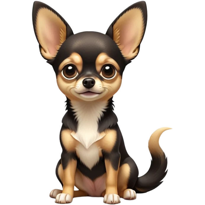 cinematic-[chihuahua dog]-realistic-full-body-sitting-emoji,-tail-resting-loosely-beside-its-paws,-head-tilted-dramatically,-sleek-[black and tan]-fur,-simplified-yet-realistic-focused-features,-highly-detailed,-glowing-with-an-almost-sarcastic-glow emoji