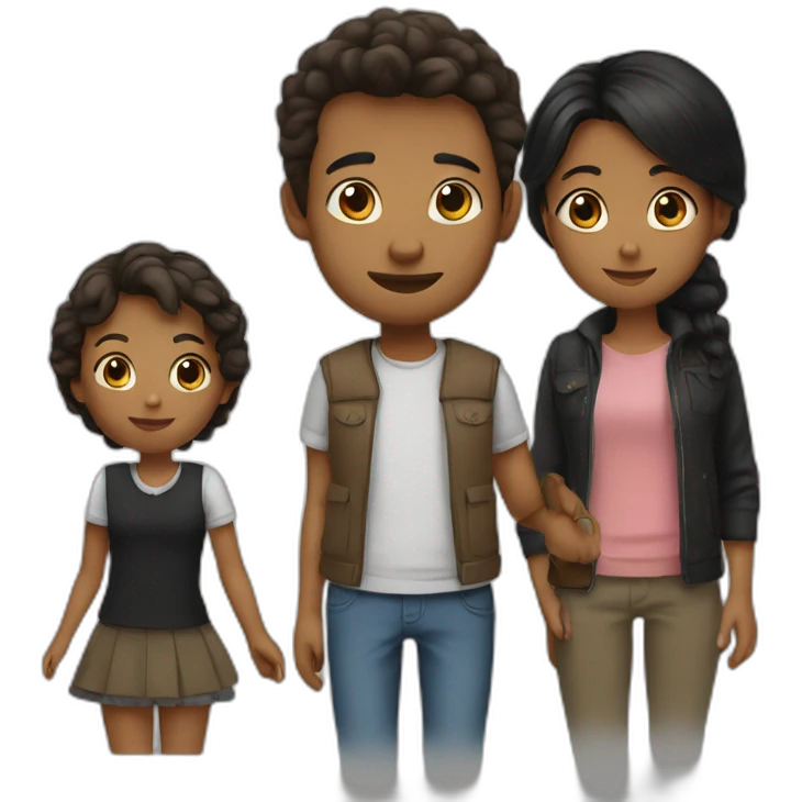 Little girl whit hair brown end father whit shot hair brown and a mother whit short hair black emoji