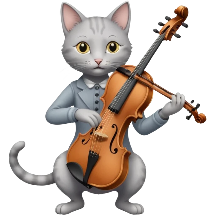 thin grey cat play violin, long full body, no tail emoji