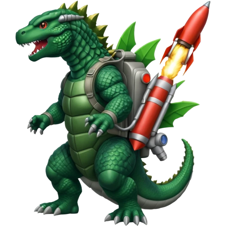 Godzilla flying a rocket pack emoji