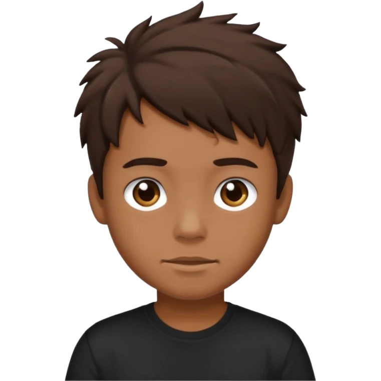 a tan boy with messy dark brown hair. Wearing a black tshirt emoji