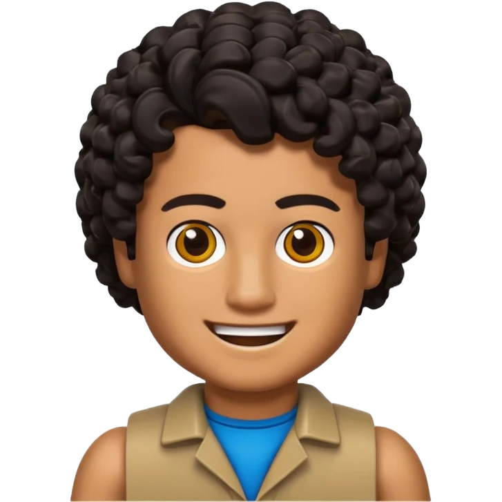 Brown boy, curly black hair, Lego head emoji