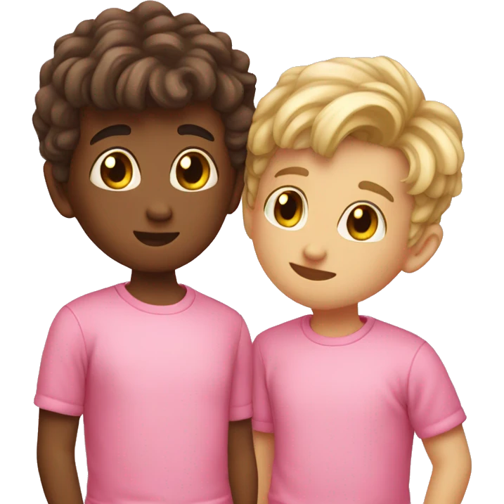 Two cute boys kissing wearing pink skirts emoji