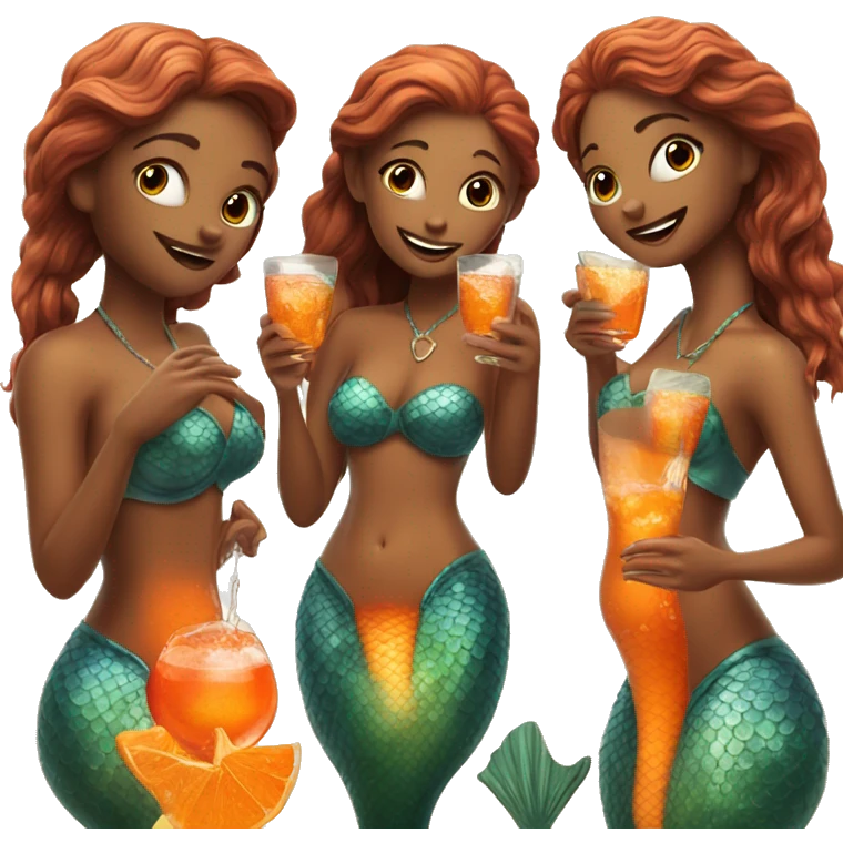 Three mermaids drinking aperol emoji