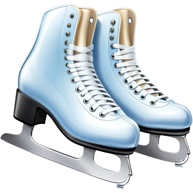 An icon featuring a pair of elegant figure skates standing on the smooth ice of a rink, with sparkling ice beneath them. The background shows a grand ice arena with bright lights and empty stands, highlighting the beauty and grace of figure skating. Transparent background. emoji