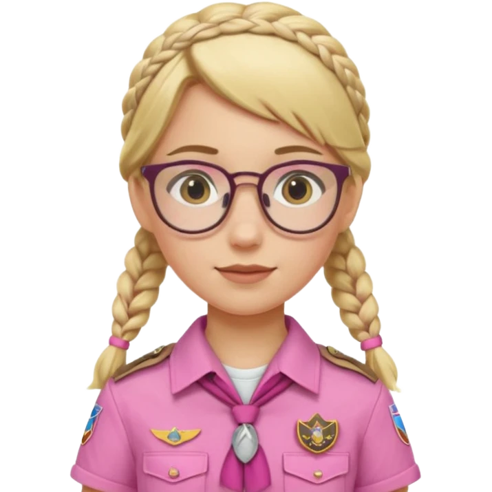 scout girl with pink scout uniform i, blonde braided haired and glassess emoji
