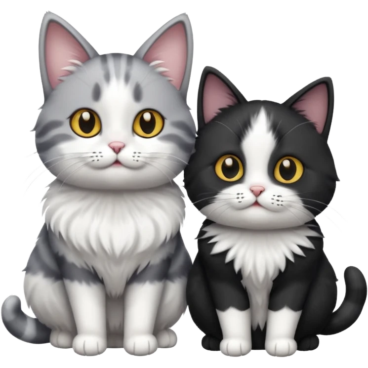 Grey and white cat with black and white cat  emoji