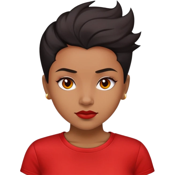light brown skin girl with short slick back black and flamey hair red t-shirt  emoji