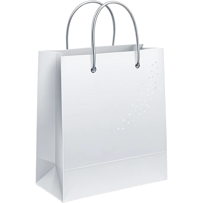 Minimalist shopping bag with soft modern lines, small sparkles, clean design for clothing store, simple elegant shopping icon emoji