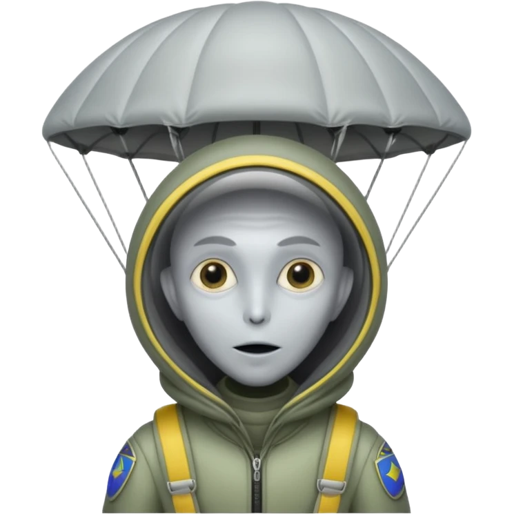 Skydiving grey alien with parachute and UFO emoji